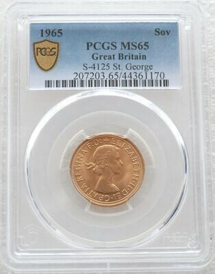1965 St George and the Dragon Full Sovereign Gold Coin PCGS MS65