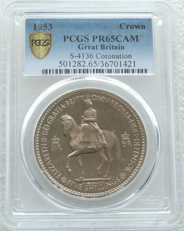 1953 Queens Coronation 5 Shilling Proof Crown Coin PCGS PR65 CAM