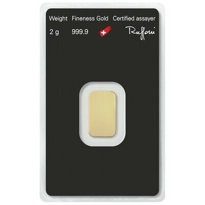 2 Gram Argor-Heraeus Swiss Gold Bar Fine 999.9% Gold Bullion Bar Ingot Certified Sealed
