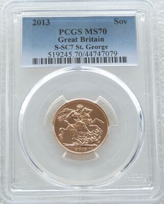 2013 St George and the Dragon Full Sovereign Gold Coin PCGS MS70