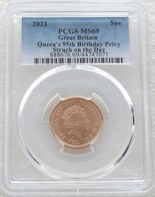 2021 Struck on the Day Queens 95th Birthday Full Sovereign Gold Matte Coin PCGS MS69