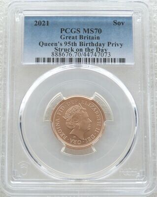 2021 Struck on the Day Queens 95th Birthday Full Sovereign Gold Matte Coin PCGS MS70