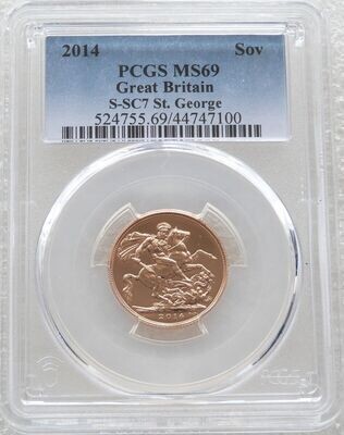 2014 St George and the Dragon Full Sovereign Gold Coin PCGS MS69