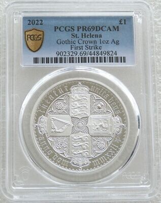 2022 Saint Helena Gothic Crown £1 Silver Proof 1oz Coin PCGS PR69 DCAM First Strike