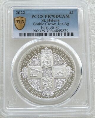2022 Saint Helena Gothic Crown £1 Silver Proof 1oz Coin PCGS PR70 DCAM First Strike
