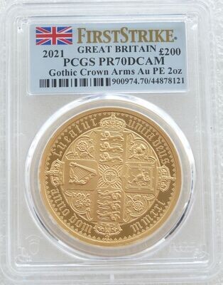 2021 Great Engravers Gothic Crown £200 Gold Proof 2oz Coin PCGS PR70 DCAM First Strike - Plain Edge