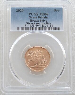 2020 Struck on the Day Withdrawal from the EU Brexit Full Sovereign Gold Matte Coin PCGS MS69