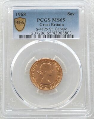 1968 St George and the Dragon Full Sovereign Gold Coin PCGS MS65