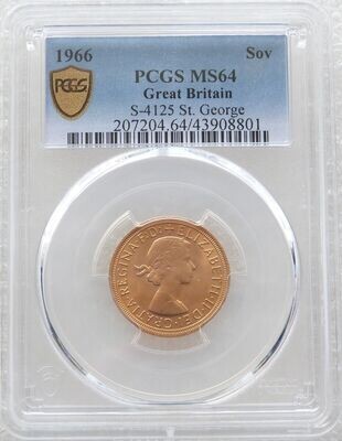 1966 St George and the Dragon Full Sovereign Gold Coin PCGS MS64
