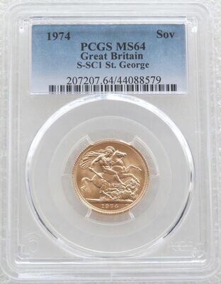 1974 St George and the Dragon Full Sovereign Gold Coin PCGS MS64