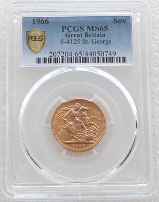 1966 St George and the Dragon Full Sovereign Gold Coin PCGS MS65