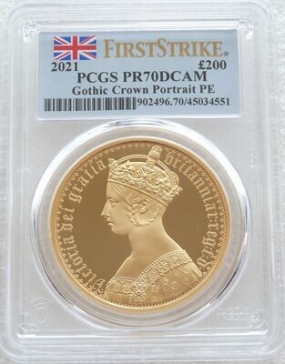 2021 Great Engravers Gothic Crown Victoria Portrait £200 Gold Proof 2oz Coin PCGS PR70 DCAM First Strike - Plain Edge