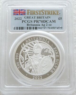 2022 Britannia £5 Silver Proof 2oz Coin PCGS PR70 DCAM First Strike