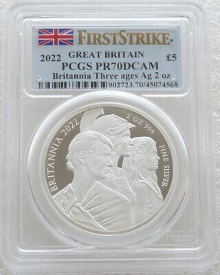 2022 Britannia Premium £5 Silver Proof 2oz Coin PCGS PR70 DCAM First Strike
