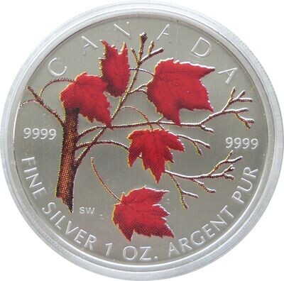 2004 Canada Maple Leaf Colour $5 Silver 1oz Coin Box Coa