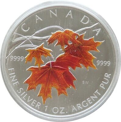 2007 Canada Maple Leaf Colour $5 Silver 1oz Coin Box Coa