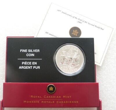 2005 Canada Maple Leaf WWII 60th Anniversary $5 Silver Specimen 1oz Coin Box Coa