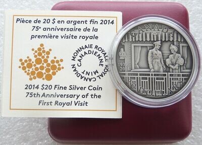 2014 Canada First Royal Visit 75th Anniversary $20 Silver Antique 1oz Coin Box Coa