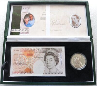 1997 Deluxe Golden Wedding £5 Silver Proof Coin £10 Banknote Set Box Coa