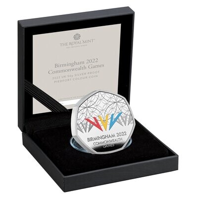 2022 Commonwealth Games Piedfort 50p Silver Proof Coin Box Coa