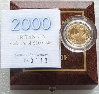 2000 Britannia £10 Gold Proof 1/10oz Coin Box Coa