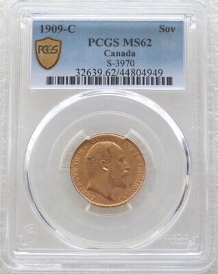 1909-C Canada Ottawa Mint Edward VII Full Sovereign Gold Coin PCGS MS62