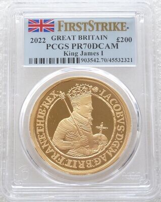 2022 British Monarchs King James I £200 Gold Proof 2oz Coin PCGS PR70 DCAM First Strike