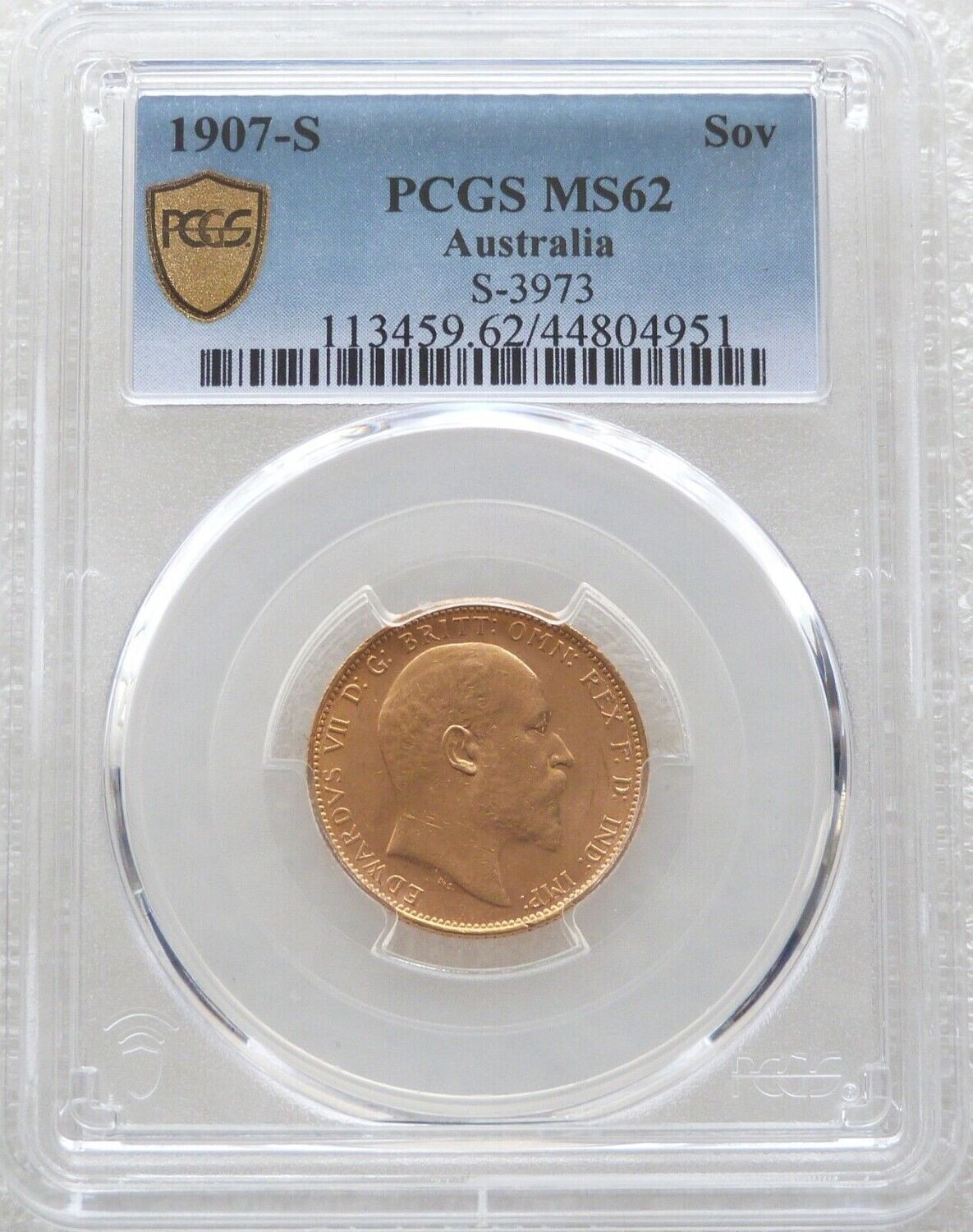1907-S Australia Sydney Edward VII Full Sovereign Gold Coin PCGS MS62