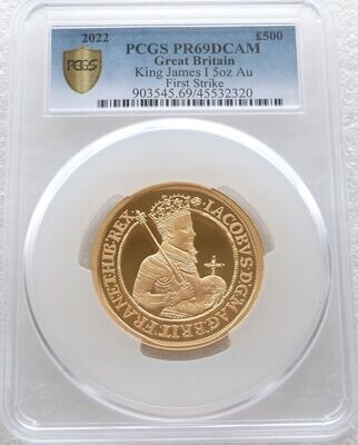 2022 British Monarchs King James I £500 Gold Proof 5oz Coin PCGS PR69 DCAM First Strike