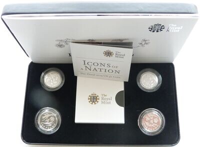 2013 - 2014 British Floral Piedfort £1 Silver Proof 4 Coin Set Box Coa
