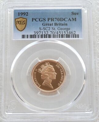 1992 St George and the Dragon Full Sovereign Gold Proof Coin PCGS PR70 DCAM