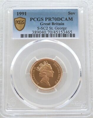 1991 St George and the Dragon Full Sovereign Gold Proof Coin PCGS PR70 DCAM