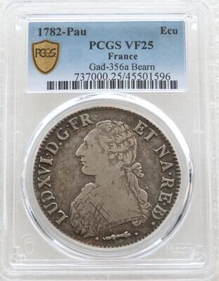 1782-PAU France Louis XVI Bearn Ecu Silver Coin PCGS VF25