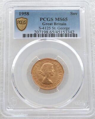 1958 St George and the Dragon Full Sovereign Gold Coin PCGS MS65