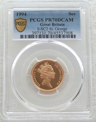 1994 St George and the Dragon Full Sovereign Gold Proof Coin PCGS PR70 DCAM