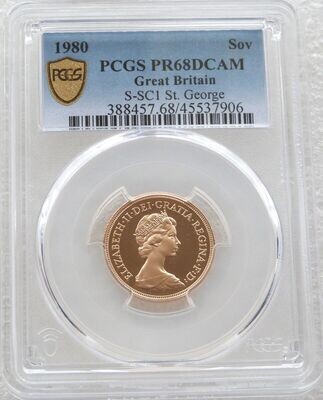 1980 St George and the Dragon Full Sovereign Gold Proof Coin PCGS PR68 DCAM