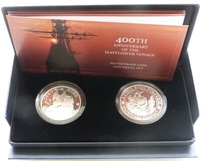 2020 Mayflower Voyage Silver Proof Coin and Medal Set Box Coa