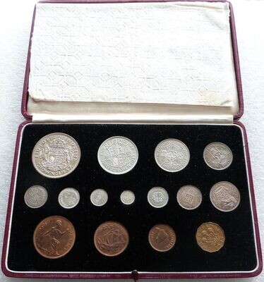 1937 George VI Coronation Proof 15 Coin Set - Crown to Farthing Inc Maundy Money