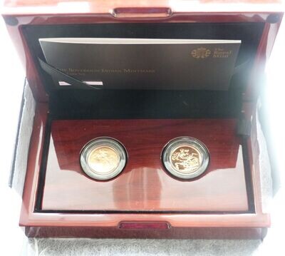 2014-I - 1918-I Royal Mint India Mint Mark Full Sovereign Gold 2 Coin Set Box Coa