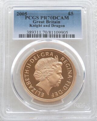 2005 St George and the Dragon £5 Sovereign Gold Proof Coin PCGS PR70 DCAM - Timothy Noad