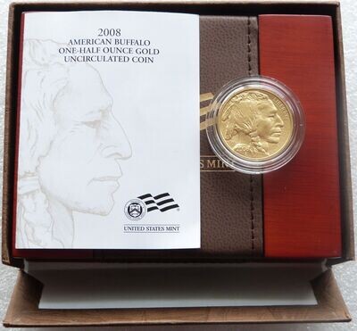 2008-W American Buffalo $25 Gold 1/2oz Coin Box Coa