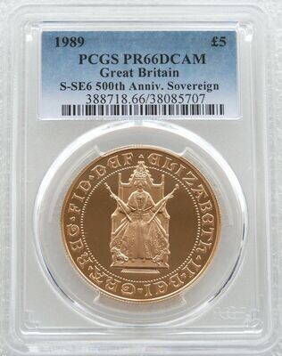 1989 Tudor Rose £5 Sovereign Gold Proof Coin PCGS PR66 DCAM