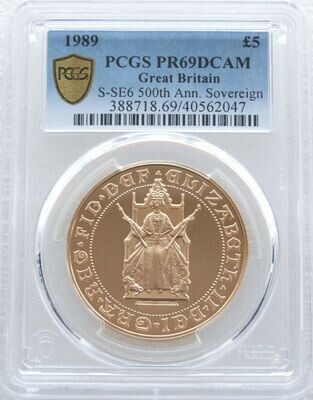 1989 Tudor Rose £5 Sovereign Gold Proof Coin PCGS PR69 DCAM