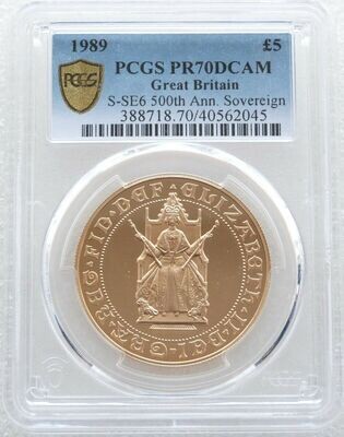 1989 Tudor Rose £5 Sovereign Gold Proof Coin PCGS PR70 DCAM