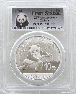 2014 China Panda 10 Yuan Silver 1oz Coin PCGS MS69 First Strike