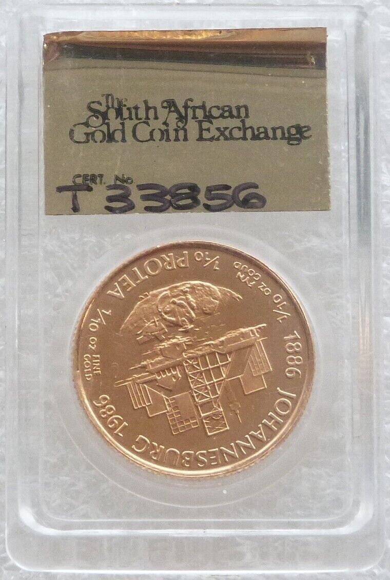 1986 South Africa Protea Centenary of the Great Gold Rush Gold Proof 1/10oz Coin