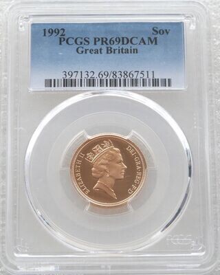 1992 St George and the Dragon Full Sovereign Gold Proof Coin PCGS PR69 DCAM