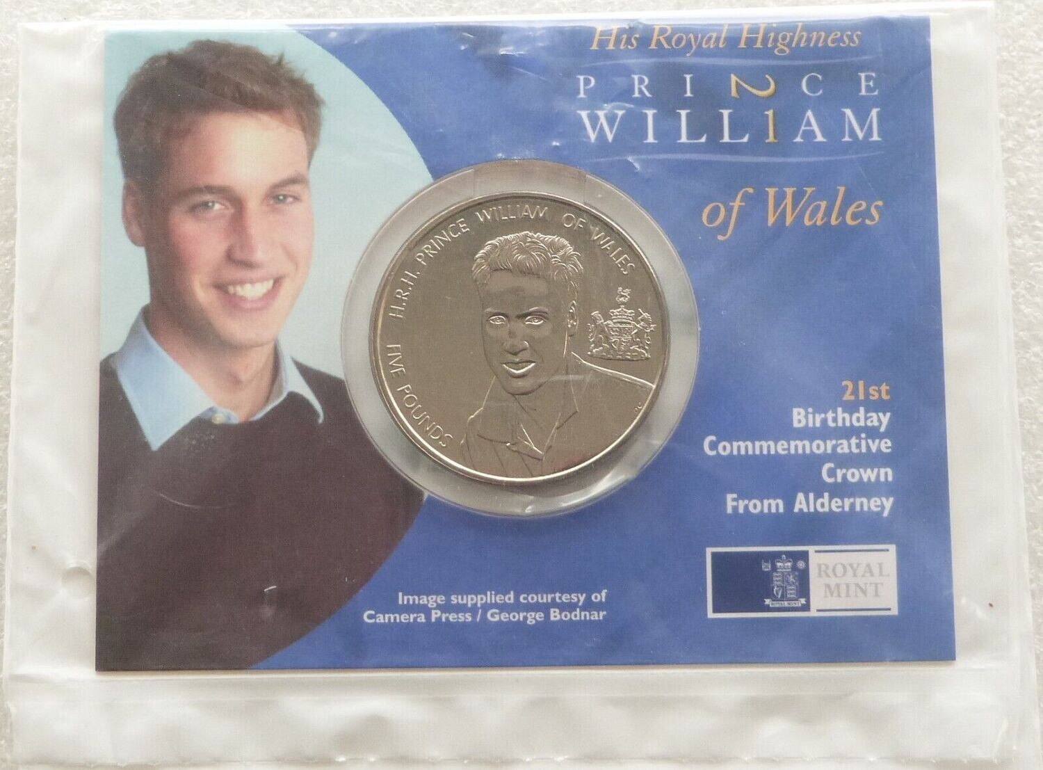2003 Alderney Prince William 21st Birthday £5 Brilliant Uncirculated Coin Pack Sealed