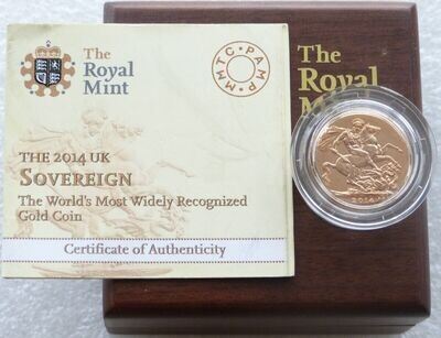 2014-I India Mint Mark Full Sovereign Gold Coin Box Coa