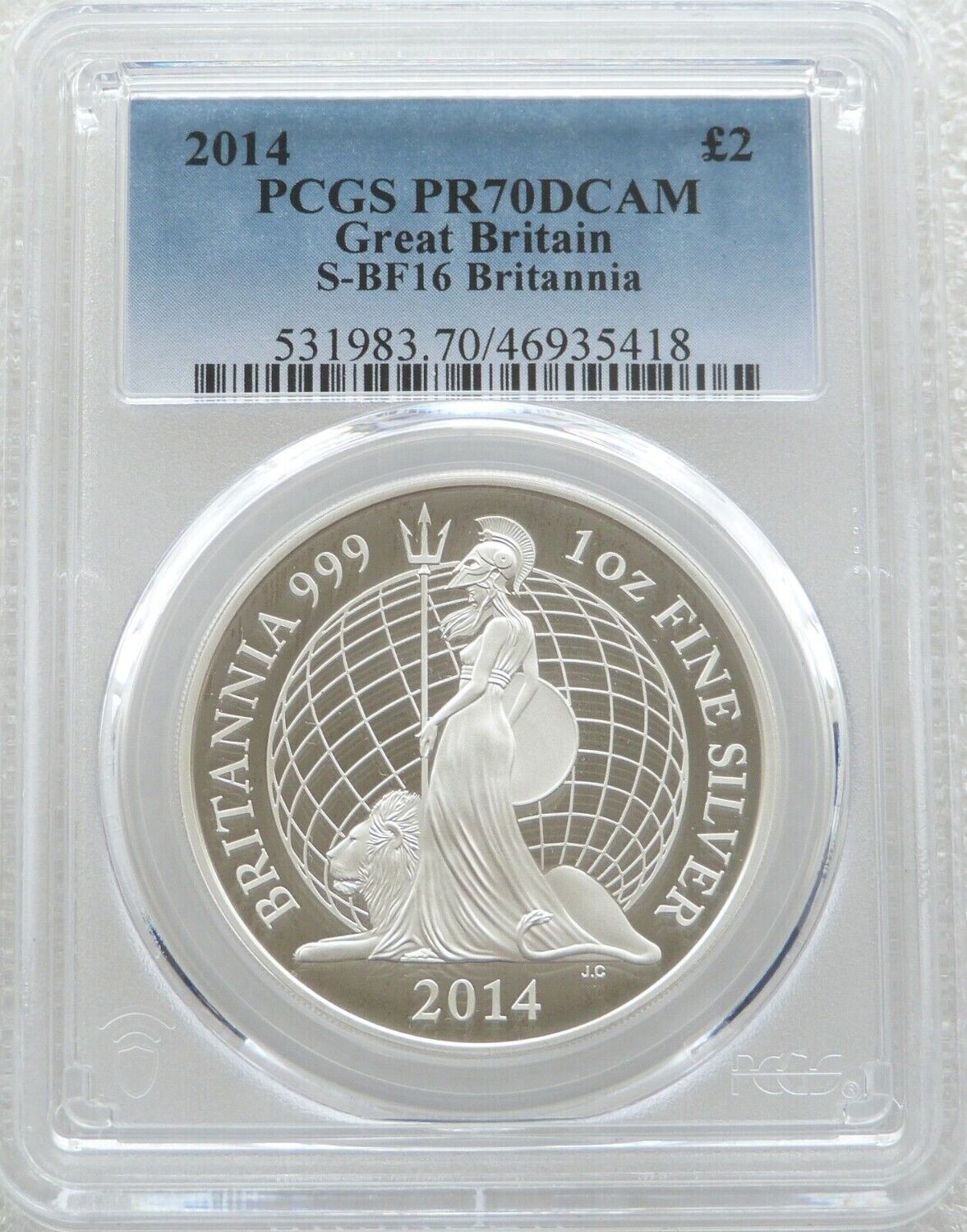 2014 Britannia £2 Silver Proof 1oz Coin PCGS PR70 DCAM